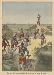 Spanish bicycle troops on the Cuban coast during the Spanish-American War